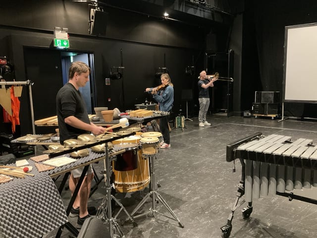 Stack Theatre at Cork School of Music during a collaboration session.