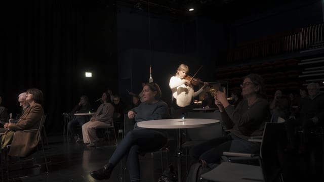 Performance still from Fingerprints at The MAC, Belfast, showing the projected visuals during the performance.
